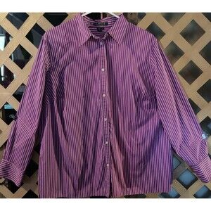 LAUREN RALPH LAUREN Purple Pin striped Button up Cotton Top Women's 1X